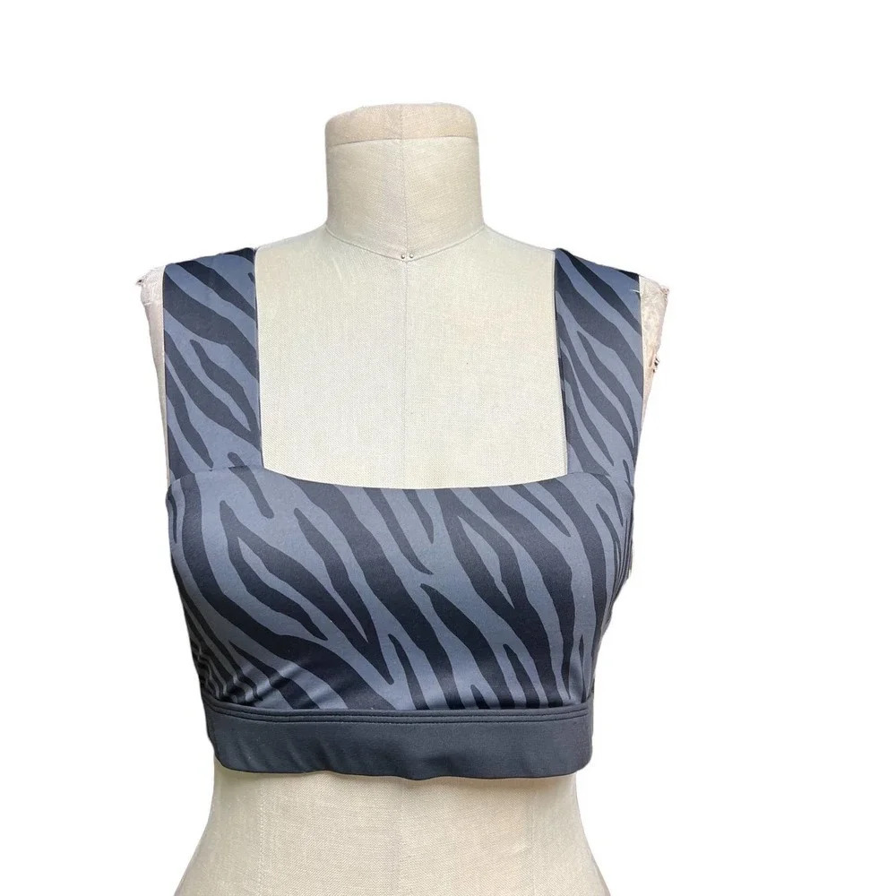 Allfenix Bandeau Sports‎ Bra Tiger Animal Print Stretch Gray Black Size Medium